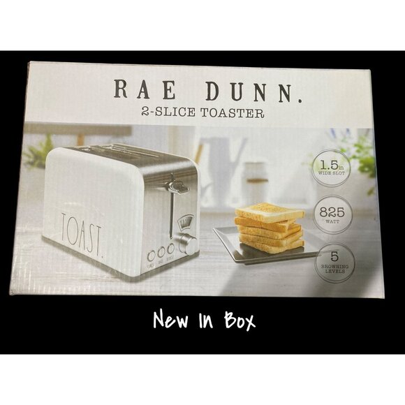 Rae Dunn 2-Slice Toaster Bagel Defrost Options TOAST White & Stainless Steel New